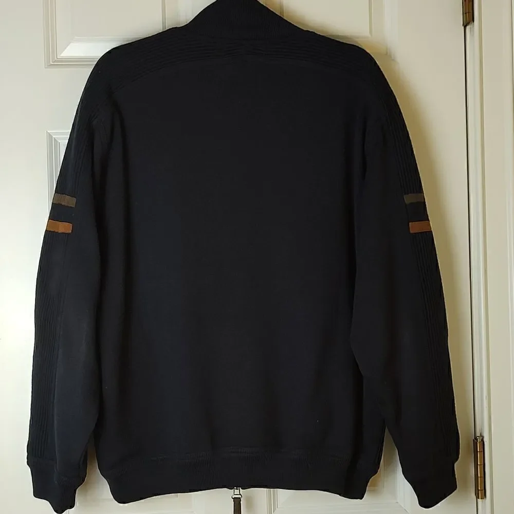 Giuliano Trico Men's Navy Wool Zip Front Sweater Academia Grandpa Jacket